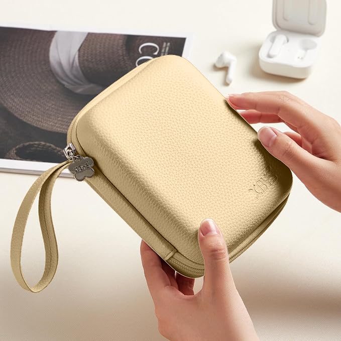 Charger Case for Macbook, Portable Tech Electronic Organizer Bag, Small Travel Storage Pouch for Laptop Accessories, MacBook Power Adapter, Charging Cords, USB Drives (Light Khaki, L)