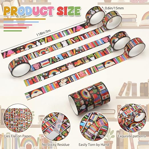 24 Rolls Book Washi Tapes Back to School Washi Tape Masking Tape Set Gifts for Students Book Rainbow Masking Tapes for Classroom Crafts, Journaling Supplies, Scrapbooking, Gift Wrapping