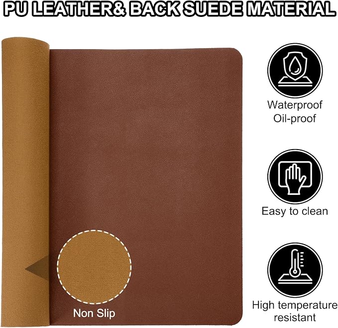 PATIKIL Desk Mat, 35"x17", Non-Slip Waterproof PU Leather Desk Pad Dual Sided for Office/Home Brown