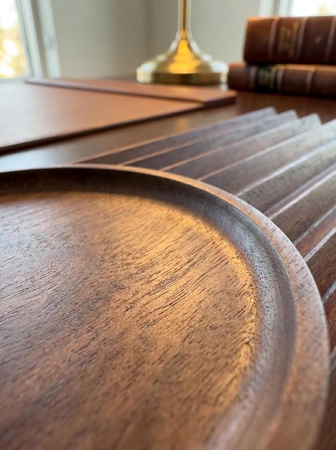 Horizontal Pen Holder for Desk, Walnut Pen Holder with 5 Compartments,Pen Tray Office Accessory, Teacher Gifts, Suitable for School, Home,Pen Tray for Desk (Walnut)