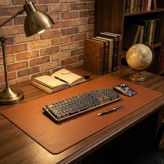Large PU Desk Mat – Brown – 14 x 32 inch – Computer Desk Mat – Keyboard and Mouse Pad – Large Desktop PU Pad