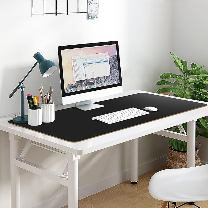 Vyaaa PU Leather & Cork Desk Mat, 39.4"x15.7" Dual Sided Computer Desk mat, Waterproof Large Mouse Pad, Non-Slip Office Desk pad, Office Desk Protector for Work/Gaming/Home (Black)