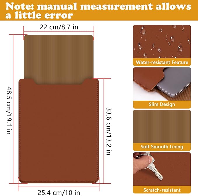 BVYA 15-16" Laptop Sleeve, PU Leather Laptop Case Compatible with MacBook Pro 16 2019-2021 M1 Pro M1 Max (A2485 A2141), Case Compatible with MacBook Pro 15 2010-2019 (A1990 A1707 A1398)