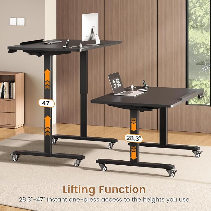 SEDETA 31.5 Inches Electric Standing Desk, 180° Tiltable Mobile Rising | Computer Desk Height Adjustable with Wheels for Drawing/Writing/Gaming/Study/Home Office/Small Space, Black
