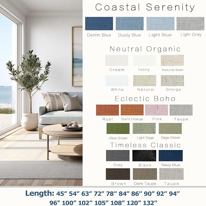 KOUFALL Light Grey Back Tab Linen Blackout Curtains 72 Inch Length for Living Room 2 Panels Set