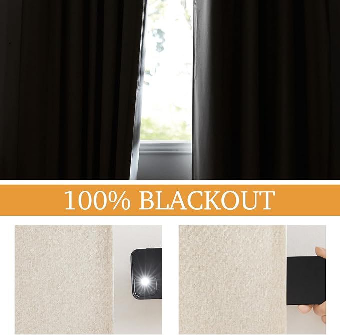 RYB HOME 3-in-1 Soundproof Blackout Energy Saving Room Divider Curtains, Extra Wide Window Curtains for Bedroom Living Room Loft Baby Nursery, Linen Taupe, Wide 100 x Long 84 inches, 1 Panel