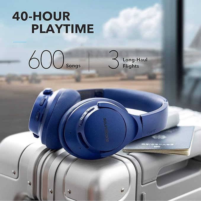 Soundcore Life Q20 Hybrid Active Noise Cancelling Wireless Bluetooth Headphones Over Ear with 40H Playtime, Hi-Res Audio, Deep Bass, Memory Foam Ear Cups and Headband (Renewed)