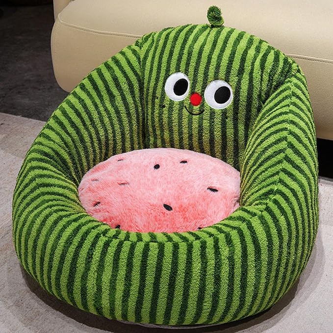 Fruit Shaped U-Wrap Plush Seat Cushion, Detachable Lumbar Support Floor Pillow, Non-Slip Thick Lazy Sofa Chair Pad for Home Office，Green：21.7 * 17.7in