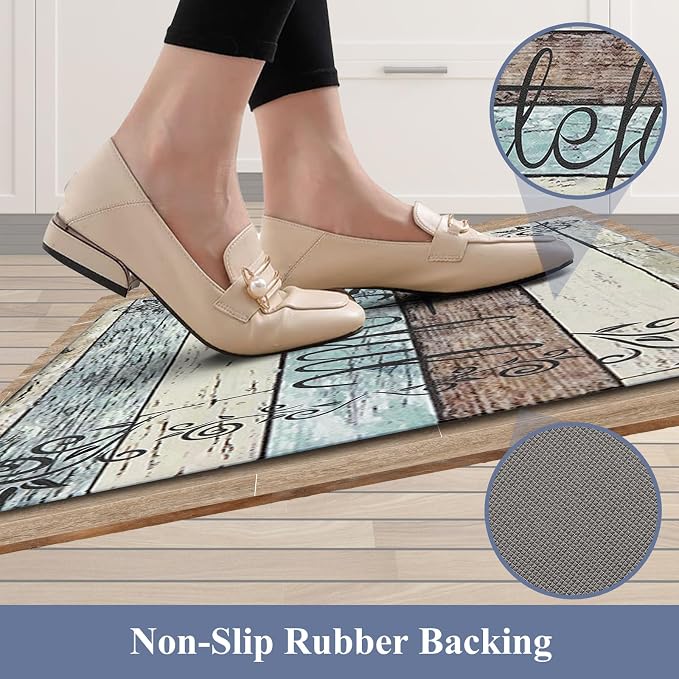 HEBE Anti Fatigue Kitchen Mat Set of 2 Non Slip Cushioned Kitchen Mats for Floor Waterproof Farmhouse Kitchen Rugs and Mats Set Comfort Standing Desk Mat Carpet for Sink,Office,Laundry