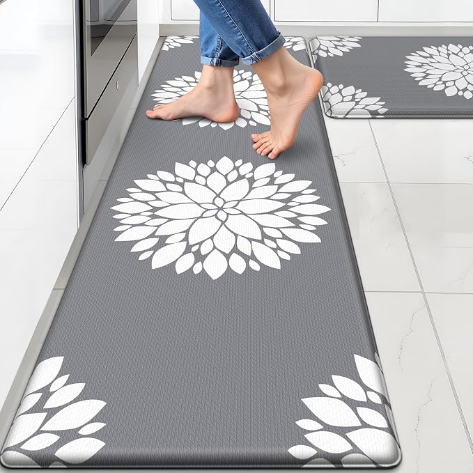 2PCS Kitchen Mats for Floor, Anti Fatigue Non-slip Larger Grey Rug | Soft Kitchen Rugs for Home, Cushioned Standing Desk Mat, Comfort Mat for Office, Sink, Laundry, 17.3" x 59" + 17.3" x 30"