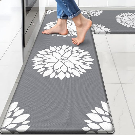 2PCS Kitchen Mats for Floor, Anti Fatigue Non-slip Larger Grey Rug | Soft Kitchen Rugs for Home, Cushioned Standing Desk Mat, Comfort Mat for Office, Sink, Laundry, 17.3" x 59" + 17.3" x 30"