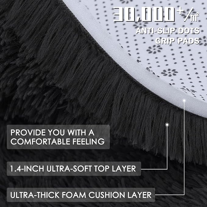 OLANLY 5x7 Machine Washable Large Area Rugs for Living Room, Bedroom, Soft Fluffy Shaggy Bedside Rug, Indoor Floor Carpet for Kids Girls and Boys, Dorms, Nursery, Home Decor Aesthetic, Black