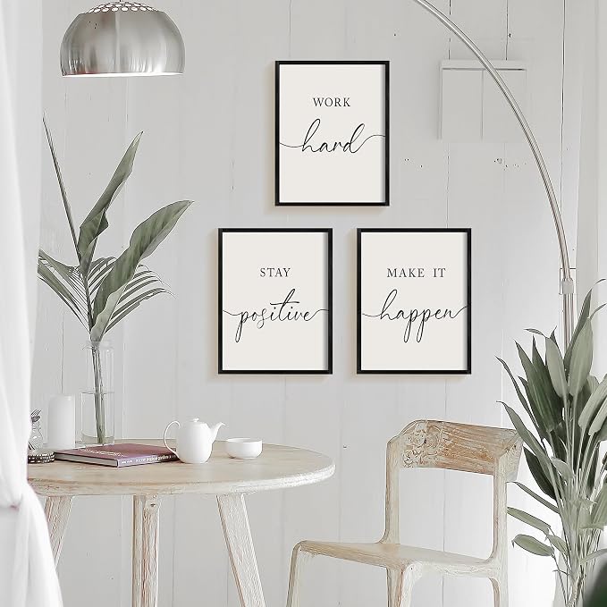Heiple Motivational Wall Art 11"x14" Framed Wooden Inspirational Office Wall Decor for Men Picture Poster Positive Work Hard Quote Wall Decor for Home Office Bedroom (Black, 11”x14”)