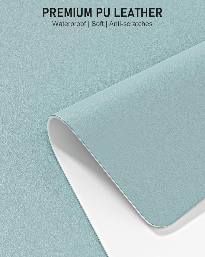 Desk Pad, 35.5" x 17" PU Leather Non-Slip Desk Mat Large Mouse Pad for Desktop, Waterproof Laptop Computer Writing Mat for Office, Home, Work, Gaming, Lake Blue