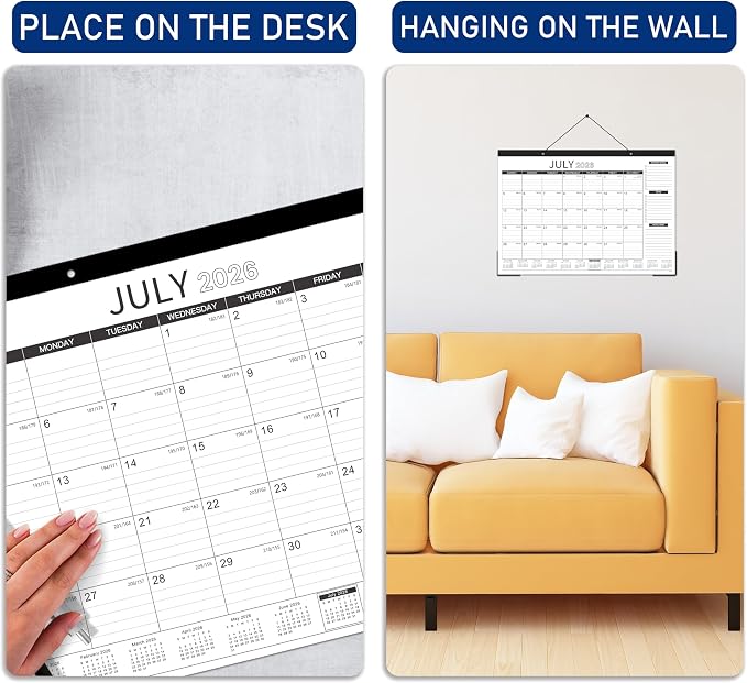 2026-2027 Desk Calendar - Desk Calendar 2026-2027, July 2026 - December 2027, 18 Monthly Desk Pad/Wall Calendar, 2-in-1 Desktop Calendar, 17" x 12", Thick Paper, Corner Protectors