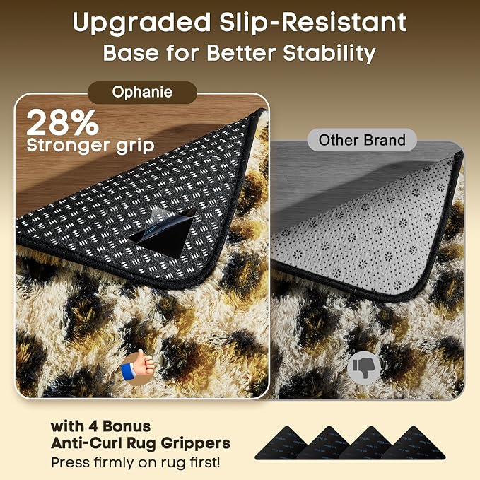 Ophanie Leopard Rugs for Bedroom Living Room, Cheetah Print Rug Fluffy Shag Large Fuzzy Plush Soft Throw,Large Shaggy Floor Faux Animal Throw 4x6 Carpets,Decor Aesthetic with Over 99 pcs Pile fibers