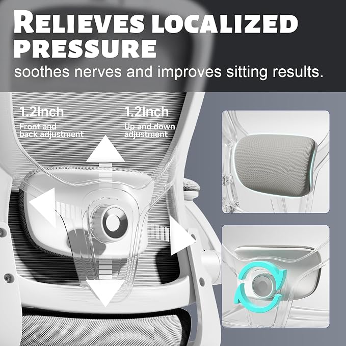 Ergonomic Chair for Office- Study Chair,300lb Gaming Chair, Mesh Comfortable High Back Chair, Headrest, Lumbar Support, Armrest, Comfy Seat for Man Woman(White-Grey6076)