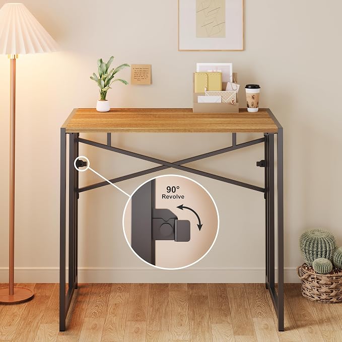 Lutown-Teen Narrow Folding Computer Desk 35 inch, Writing Gaming Computer Camping Desk, Espresso