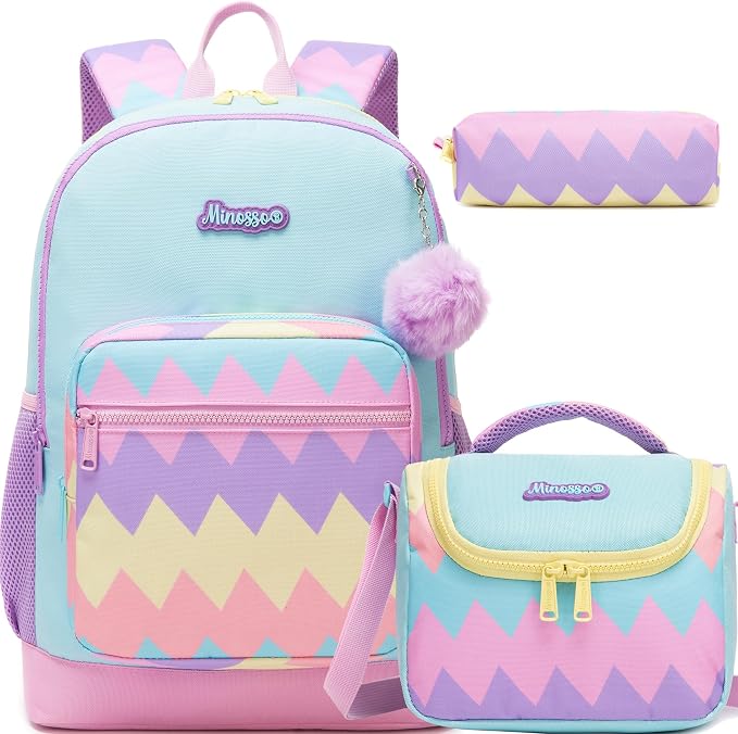 School Backpack for Girls Kids Backpack with Lunch Box Lightweight Elementary Bookbag for Girls Cute Backpacks for School with Pencil Case
