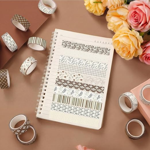 12 Rolls Watercolor Floral Washi Tape Set 15 mm Vintage Flower Decorative Masking Tape for Summer School Arts DIY Craft Scrapbook Journal Supplies Gifts(Vintage,Neutral)