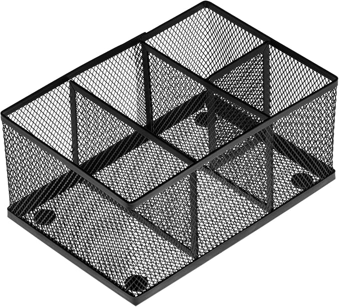 MyGift Black Metal Mesh Desk Organizer Pen Holder Pencil Holder Office Supplies Caddy with 4 Compartments