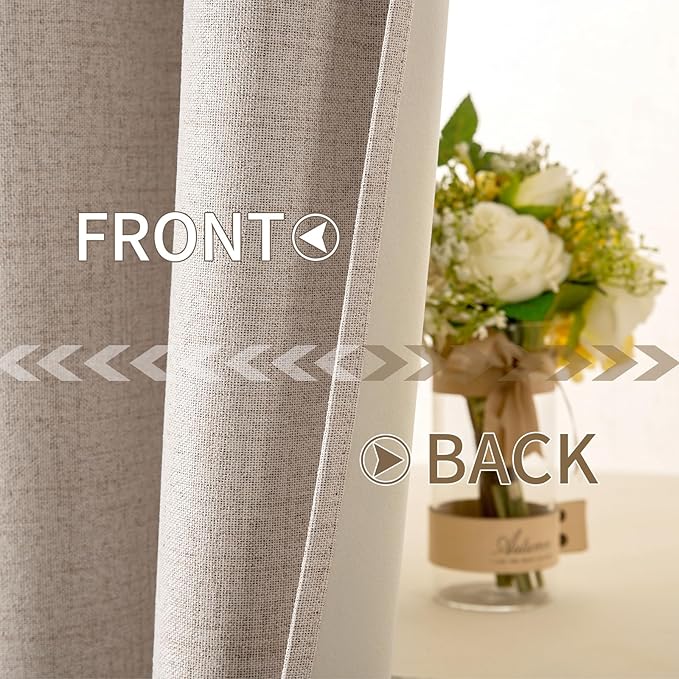 MIULEE 100% Blackout Linen Textured Curtains for Bedroom 104 Inches Extra Long Thermal Insulated Natural Beige Grommet Room Darkening Curtains & Drapes Luxury for Living Room (2 Panels)