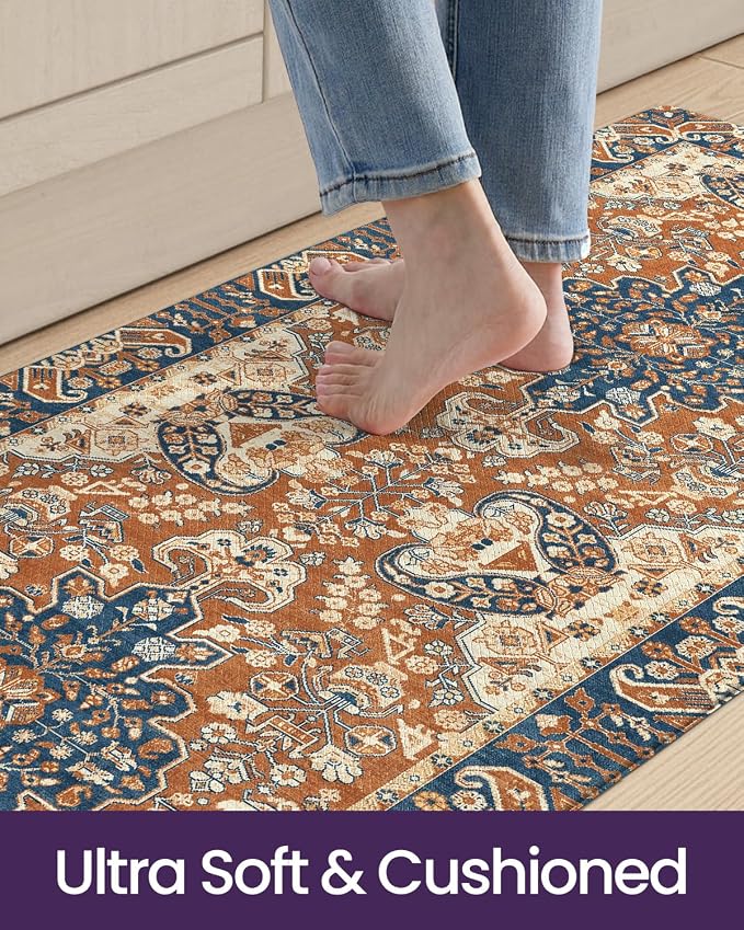 DEXI Kitchen Mats for Floor Cushioned, 23x107 Extra Large Long Runner Rug Non Slip, Waterproof Soft Comfort Standing Padded Anti Fatigue Decorative, Brown Beige