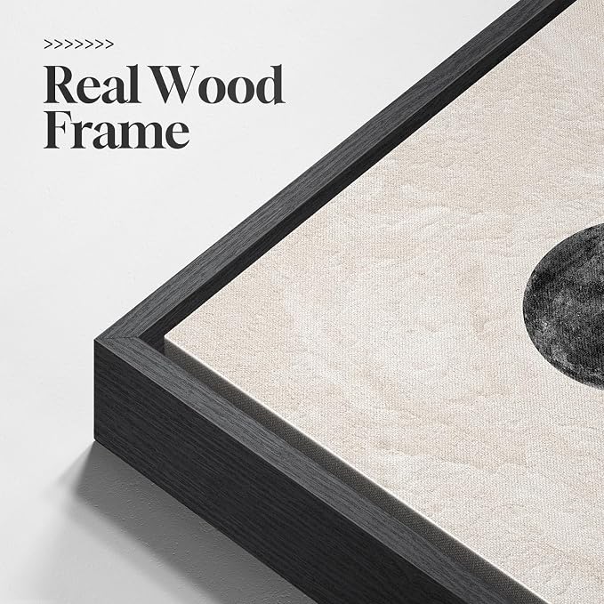 Framed Black and White Abstract Wall Art, 2 Piece Modern Canvas Prints Paintings Artwork for Walls, Abstract Mountain and Moon Pictures for Bedroom, Living Room, Dining Room Wall Decor 16x24 In