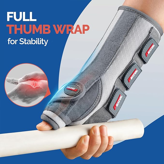 FEATOL Carpal Tunnel Wrist Brace Night Support, Thumb Spica Splint Right Hand for De Quervains Tenosynovitis, Tendonitis, Thumb Brace for Women Men, White Pink, Medium/Large