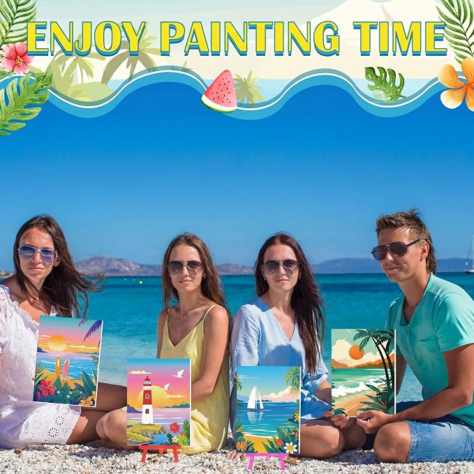 Blosssound 10 Set Pre Printed Canvas Pre Drawn Canvas Painting with Easel Kits 5" x 7" Outline Painting Panels for Beginners, DIY Craft Project, Party Favor, Home Decors(Landscape)