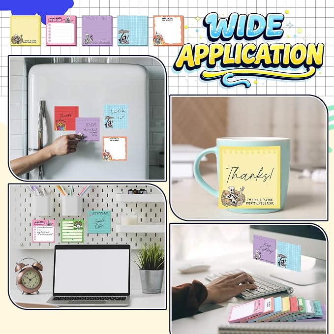 9 Pads Gothic Skeleton Sticky Notes 3x3 Inch Cute Self Stick Notepads Notes Adhesive Memo Pad Office Decor Gifts for Students School Teacher Meeting Office Supplies
