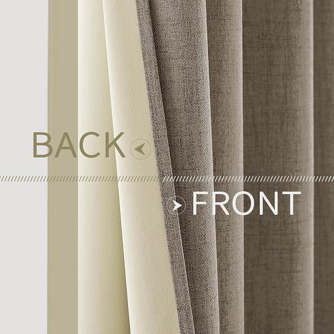 MIULEE 100% Blackout Linen Textured Curtains for Bedroom Solid Thermal Insulated Faux Linen Grommet Room Darkening Curtains & Drapes Luxury Decor for Living Room 52 x 63 Inch (2 Panels)