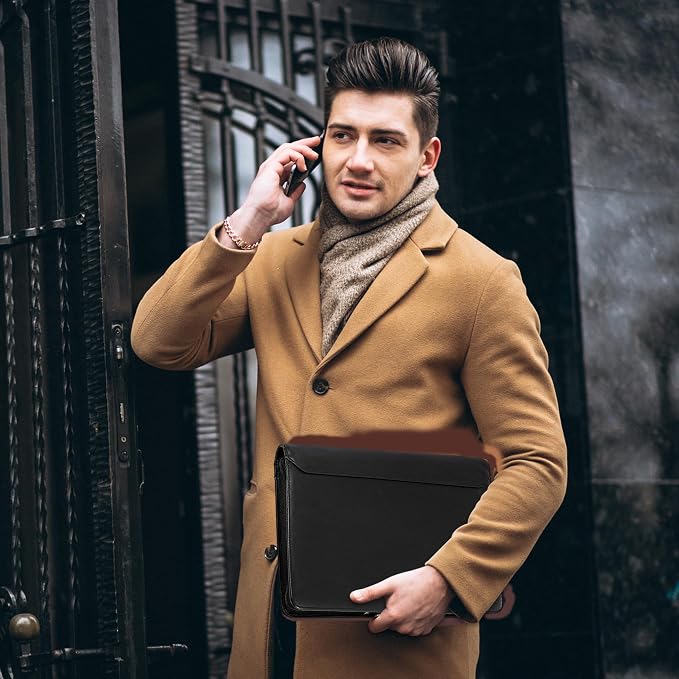 Personalized Genunie Leather Portfolio Binder, Customized Leather Portfolio for Men/Women,Business Portfolio Organizer for A4 Size Notepad, Customized Gift