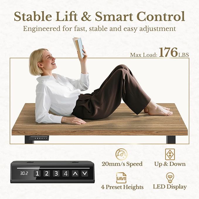 ErGear Electric Standing Desk, 48 Inch Adjustable Height Sit Stand Up Desk with 1.18" Thickness Whole-Piece Desktop, Computer Office Desk for Home Office, Light Oak