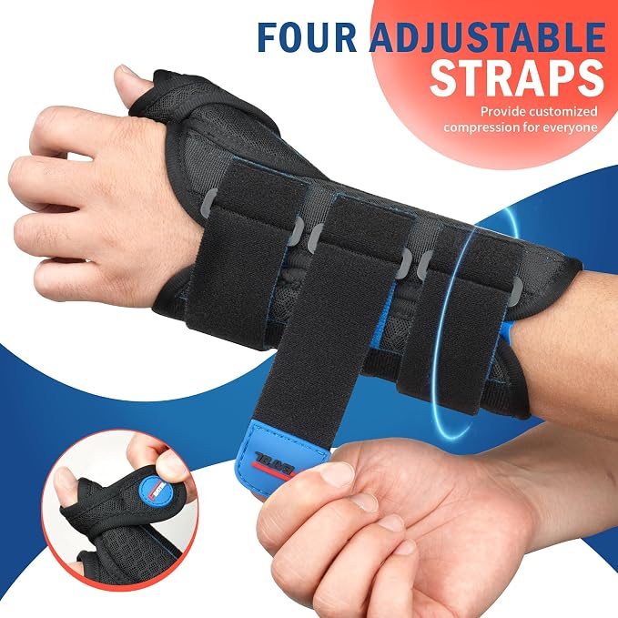FEATOL Carpal Tunnel Wrist Brace Night Support, Thumb Spica Splint Left Hand for De Quervains Tenosynovitis, Tendonitis, Thumb Brace for Women Men, Black Blue, Large/XLarge
