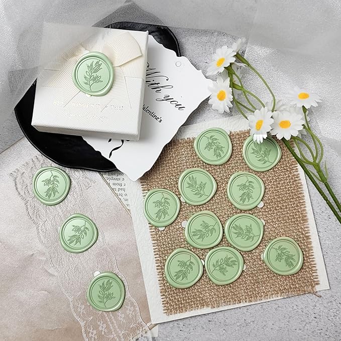 50 Pcs Sage Green Wax Seal Stickers Self- 3D Wedding Invitation Seal Stickers, Perfect for Wedding Invitation, Envelopes Christmas Cards, Seating Chart, Good Adhesion and Easy to Use