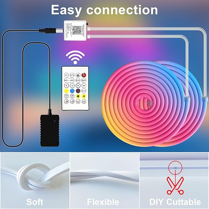 Cozylady RGB Neon Light LED Rope Light,Waterproof Bluetooth APP Remote Control Music Sync Strip Light,24V Flexible DIY Silicone Light for Bedroom Home Indoor Outdoor Decoration(36m/120ft)