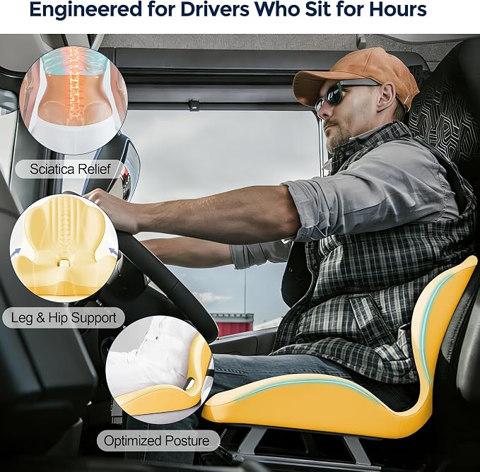 Seat Cushion for Office Chair and Car, L-Shaped Ergonomic Seat Cushions,Memory Foam Orthopedic Cushion with Coccyx Hollow,Lumbar Support & Tailbone Pain Relief for Car, Truck, Home,Gaming Chair,Yellow