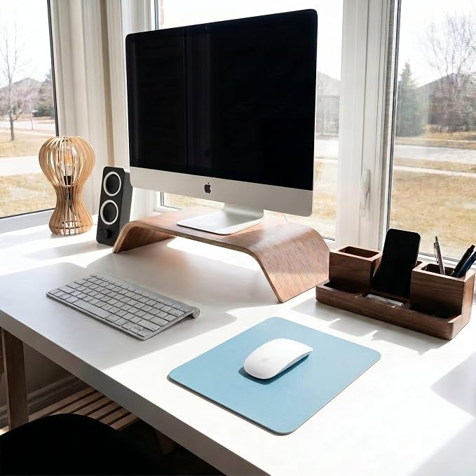 Leather Desk Pad Protector, Waterproof Mouse Pad, PU Desk Mat, Office Desk Cover, Desk Writing Mat for Office/Home/Work/Cubicle (Light Blue/Silver) 9x8 in