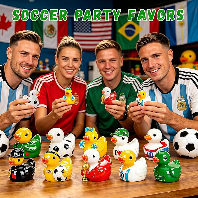 200Pcs World Soccer Cup Mini Resin Ducks 10 Style Sports Theme Miniature Football Ducks Bulk Player Referee Tiny Duck Figures for Soccer Party Favors Office Desk Shelf Decor Sports Fans Gifts