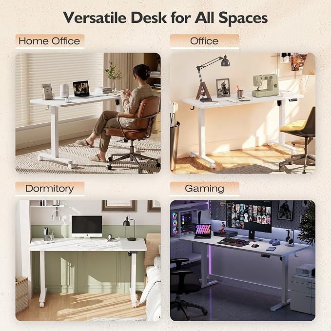 Monomi 59 inch Electric Standing Desk with Memory Preset, Adjustable Height Standing Desk for Home Office & Gaming, Large Computer Desk with Anti-Collision, White
