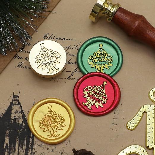 SWANGSA Merry Christmas Tree Wax Seal Stamp Kit with 200pcs Sealing Wax Beads, Great for Embellishment of Christmas Cards, Invitations, Wine Packages, Gift Wraps
