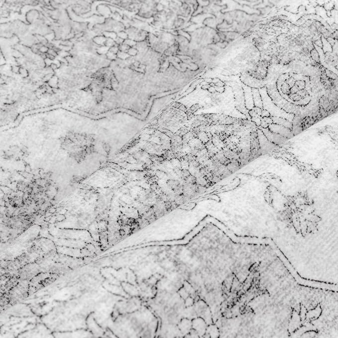 PureCozy Grey Gray Area Rug 6x9 Washable Vintage Carpet for Living Room Bedroom Large Soft Retro Low Pile Thin Indoor Rug Non Slip Oriental Medallion Floor Cover for Dining Room Office