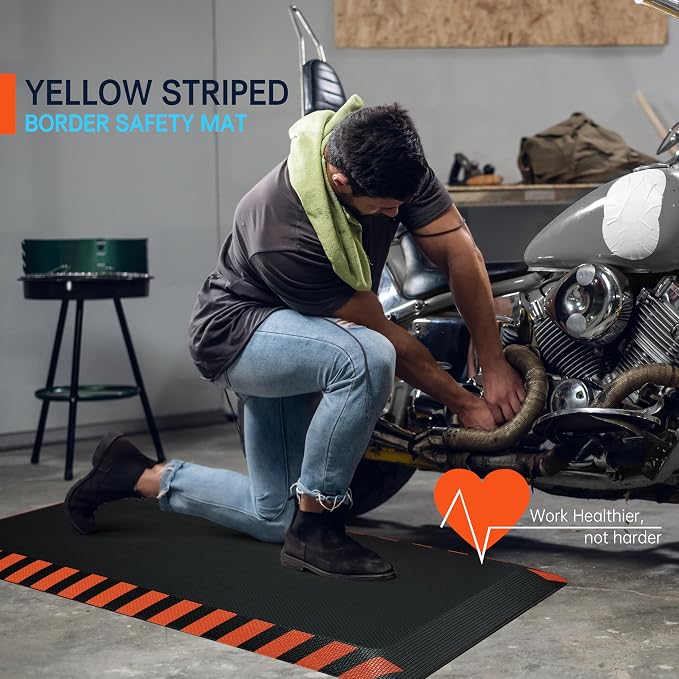 FEATOL Anti Fatigue Mat Industrial, Ergonomic Standing Floor Mat for Work for Stand -Safety Support for Leg & Back Pain(Orange Border, 20" x 59", 1PC)