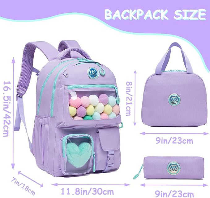 Cute Backpack for Girls Aesthetic Backpack School Backpack for Girls Backpack with Lunch Box Back to School Supplies