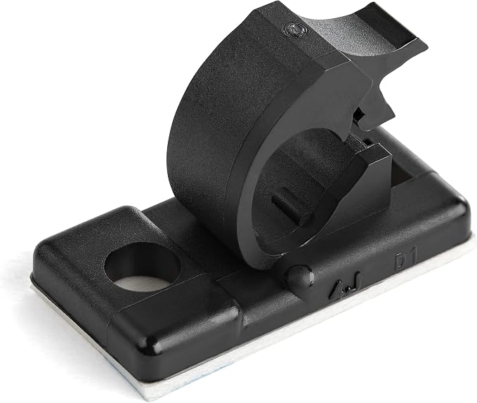 StarTech 100 Adhesive Cable Management Clips, Black, TAA, Sticky (CBMCC1) | Nylon Self Adhesive Clamp UL/94V-2 Fire Rated, Network/Ethernet/Office Desk/Computer Cord Organizer, Wire Holders