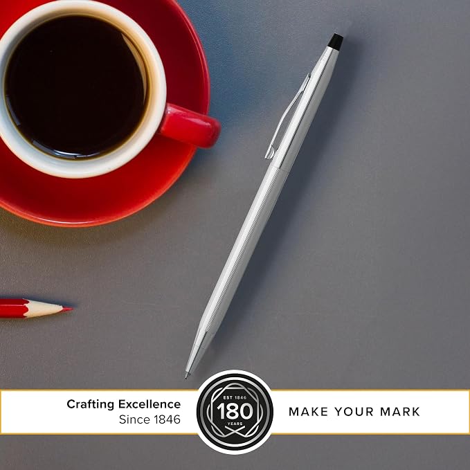 Cross Classic Century Lustrous Chrome Ballpoint Pen - Refillable Pen for Effortless Writing - Black Ink - Durable Construction - Premier Distinctive Look - Gift-Ready