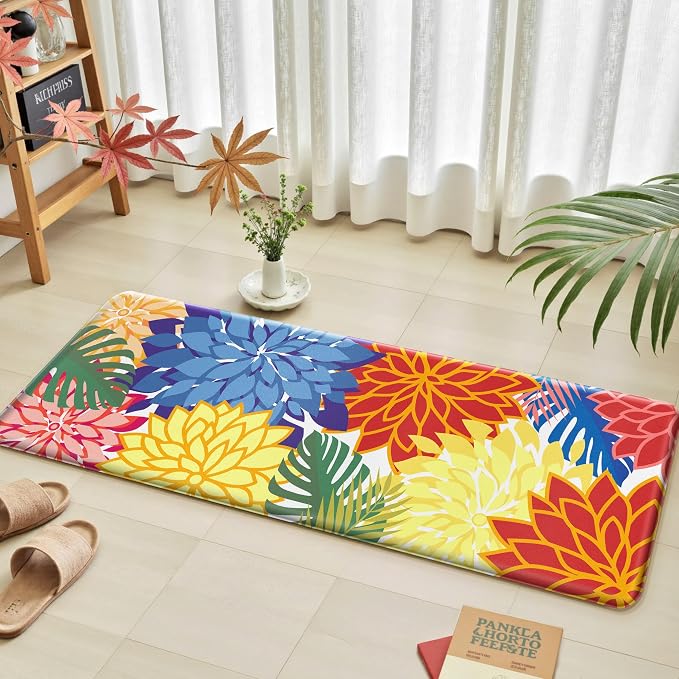 Arenarug Kitchen Mats for Floor 2PCS Cushioned Anti Fatigue Kitchen Mats Waterproof Non Slip Kitchen Mat Rug Set Comfort Foam Standing Mat for Sink, Laundry, Office,17.3" x 28" + 17.3" x 47", Colorful