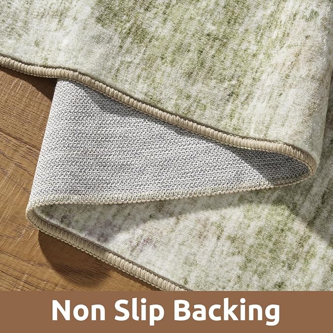 8 x 10 Area Rugs for Living Room, Machine Washable Non Slip Rug Ultra Soft Low Pile Indoor Carpet Modern Abstract Rugs for Bedroom Office Room Dining Room Beside, Green