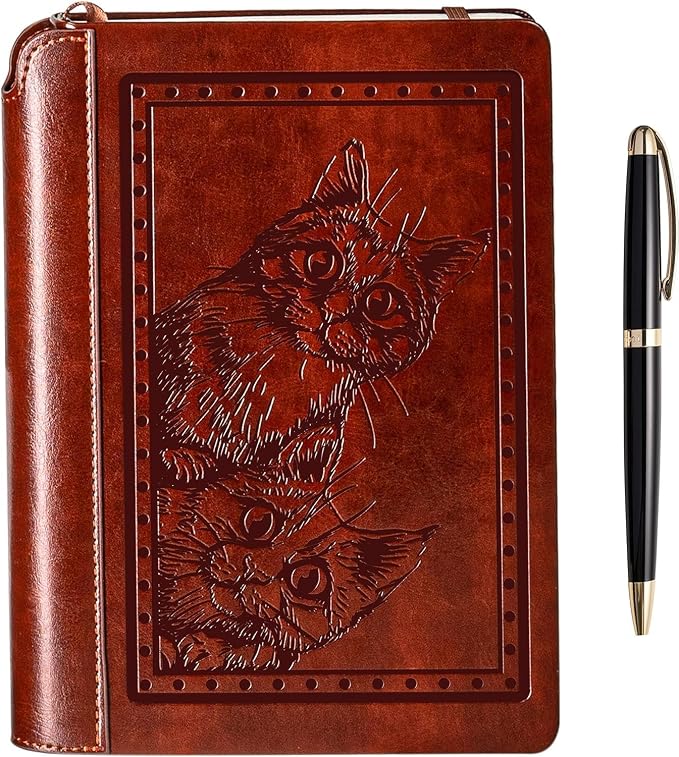 SETTINI® Lined Journal - Cat Journal for Writing Gift Set - Hardcover Vegan Leather, Includes Luxury Pen in a Unique Pen Holder, 192 Pages, A5, Birthday Gift, Journal for Women